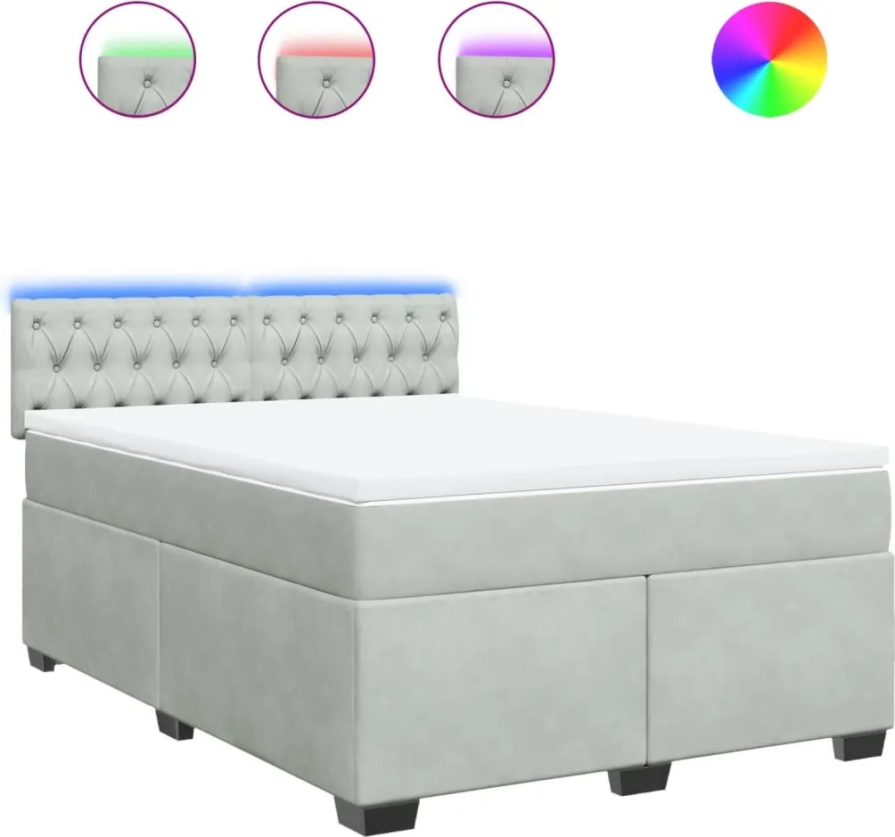 vidaXL világosszürke bársony rugós ágy matraccal 140x190 cm