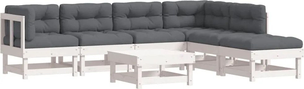 vidaXL 7 részes fehér tömör fa kerti ülőgarnitúra párnával