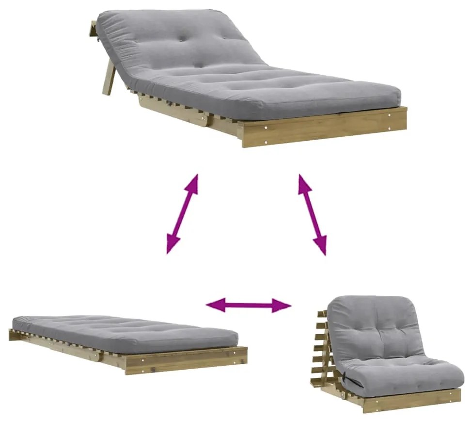 tömör impregnált fenyőfa futon kanapéágy matraccal 80x206x11 cm
