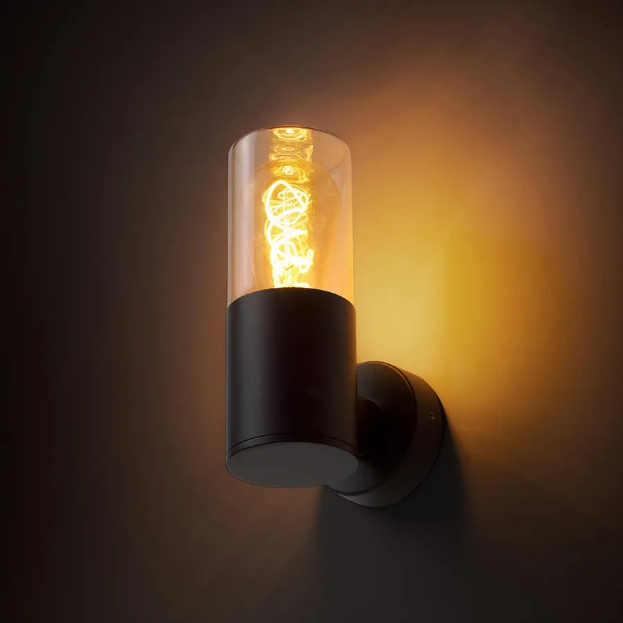 RENDL QUINN fali lámpa fekete borostyánsárga üveg 230V LED E27 11W IP54