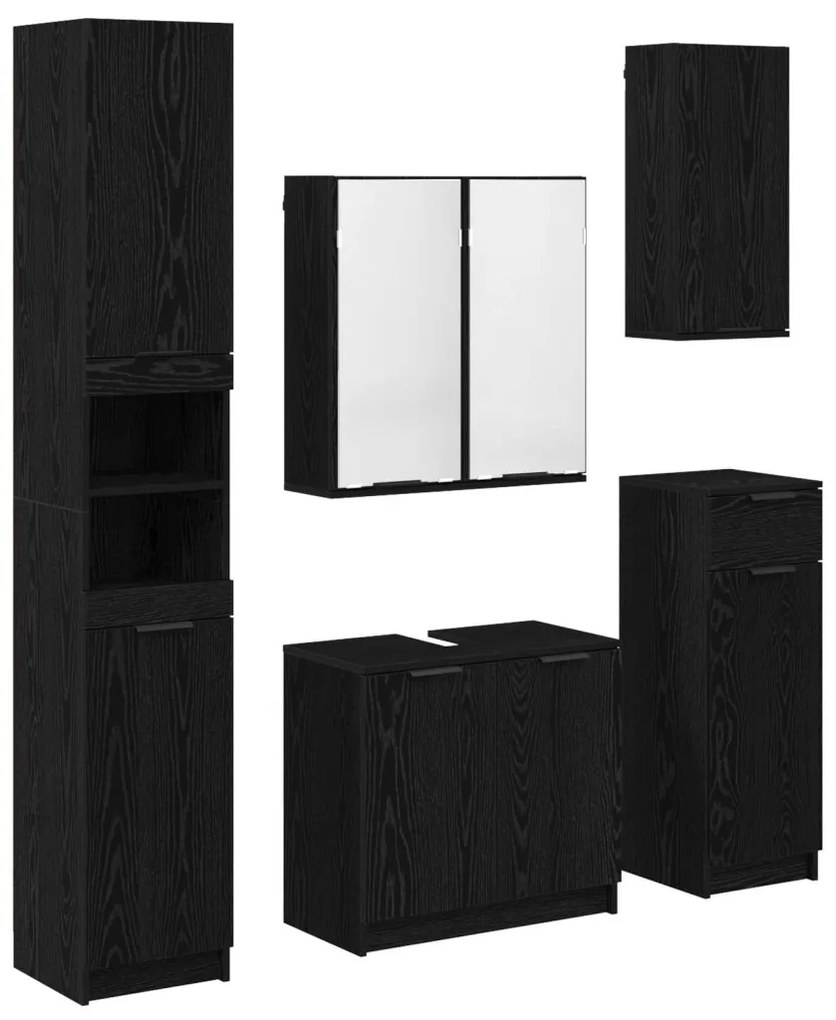 vidaXL Fürdőszoba bútor szett fiókkal 5 pcs Fekete tölgy Faanyag