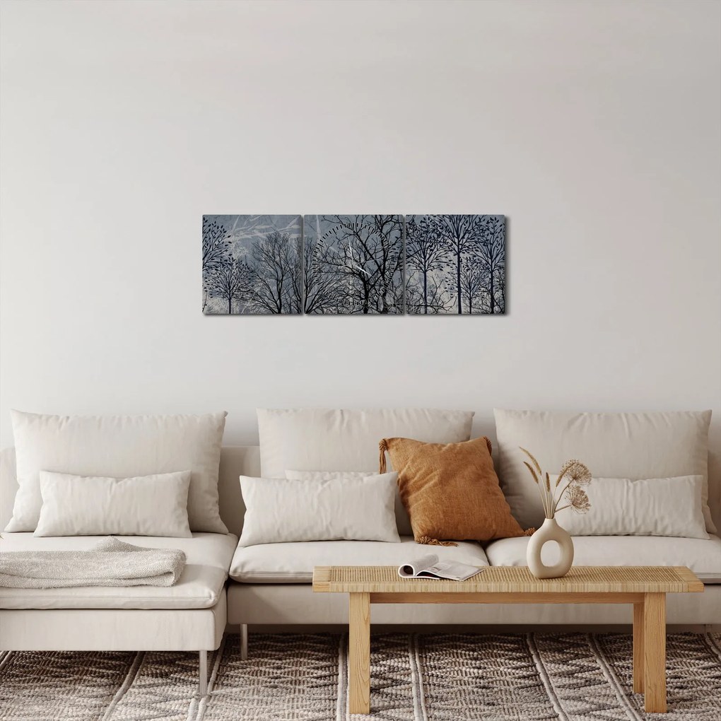 Kép - Fa sziluettek levelekkel (órával) (90x30 cm)