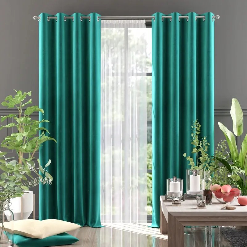 Modern átvezető függöny velúr sötétzöld 140x250cm Moradi