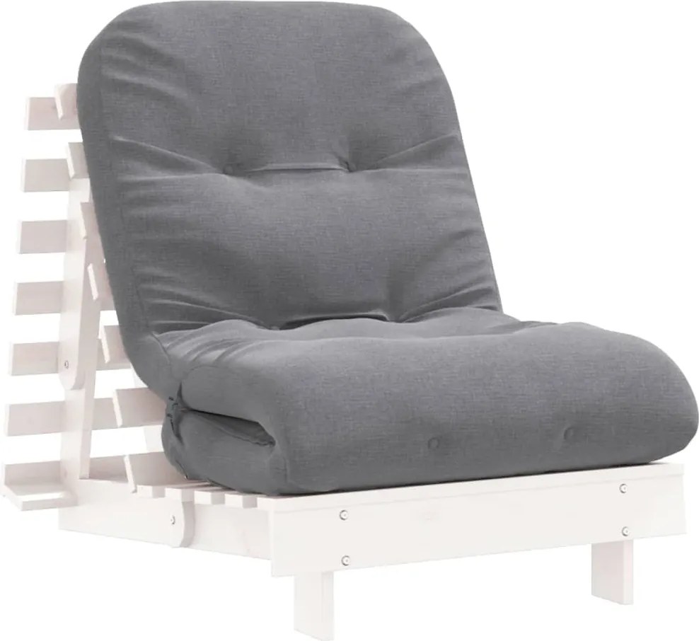 vidaXL fehér tömör fenyőfa futon kanapéágy matraccal 70 x 206 x 11 cm