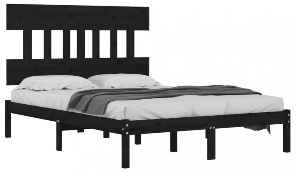 King Size fekete tömör fa ágykeret 150 x 200 cm