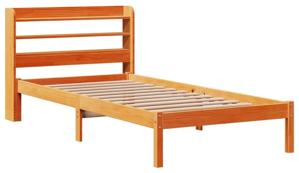viaszbarna tömör fenyőfa ágykeret fejtámlával 100 x 200 cm