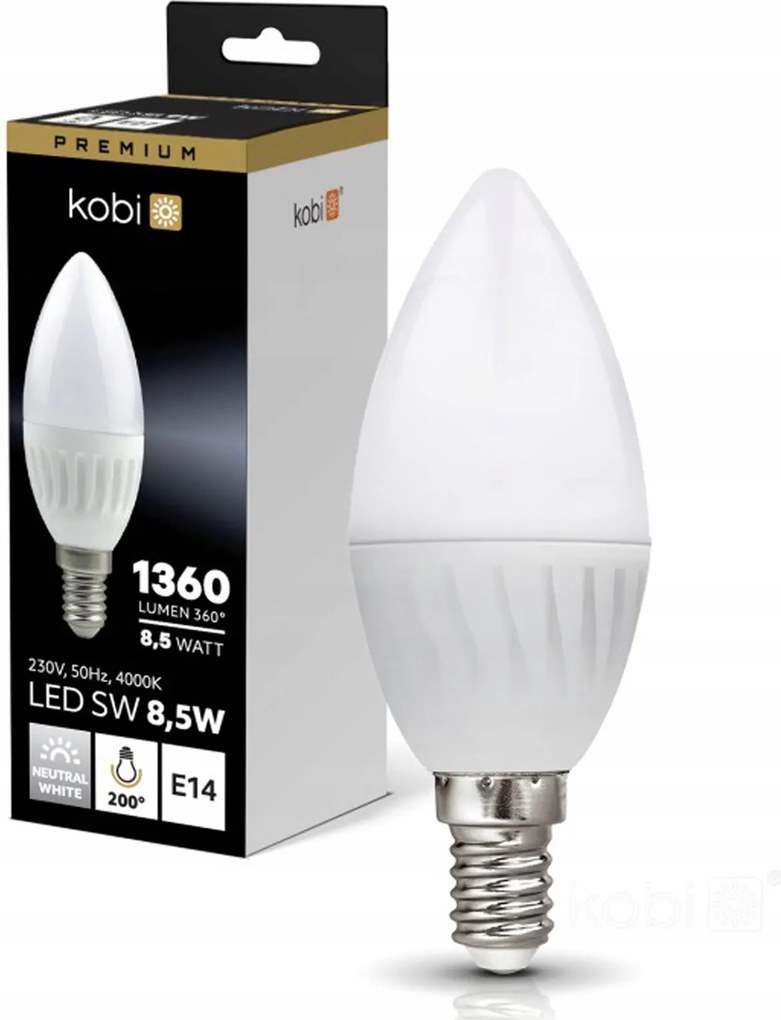 Led izzó E14 Gyertya B35 8,5W 1360lm 4000K Semleges 200° Kobi Premium