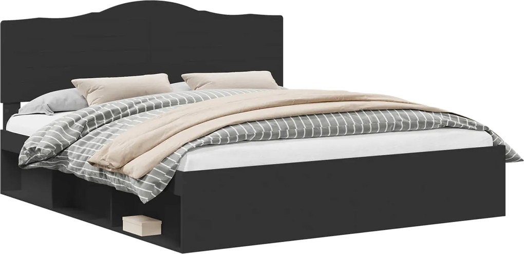 vidaXL Ágykeret fejtámlával Fekete 200 x 200 cm Tömör fenyőfa