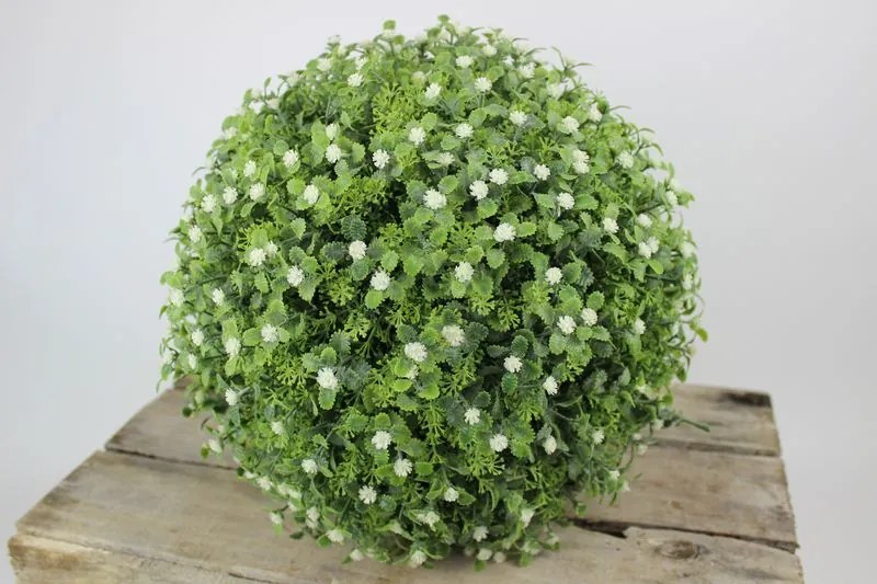 Zöld mű buxusgömb virágokkal 30cm