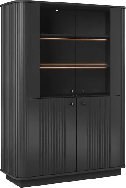 Vesper négyajtós vitrines szekrény 103 cm talapzaton - fekete / fekete fogantyúk
