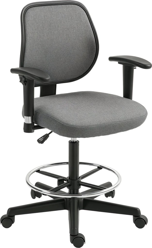 Vinsetto Magas Irodai Szék Állítható Ülőfelülettel és Karfákkal, méret: 60SZ x 57M x 97-119M cm Kerekeken, Szürke | Aosom