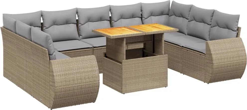 vidaXL 10 részes bézs polyrattan kerti ülőgarnitúra párnával