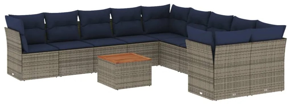 11 részes szürke polyrattan kerti ülőgarnitúra párnákkal