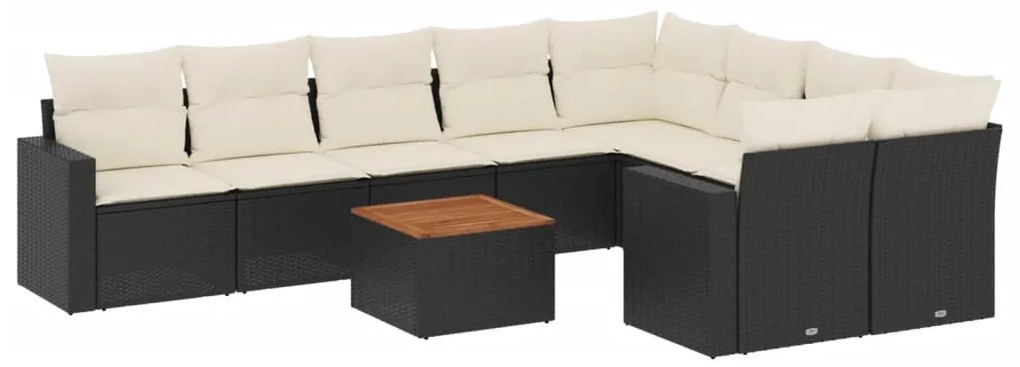 10 részes fekete polyrattan kerti ülőgarnitúra párnákkal