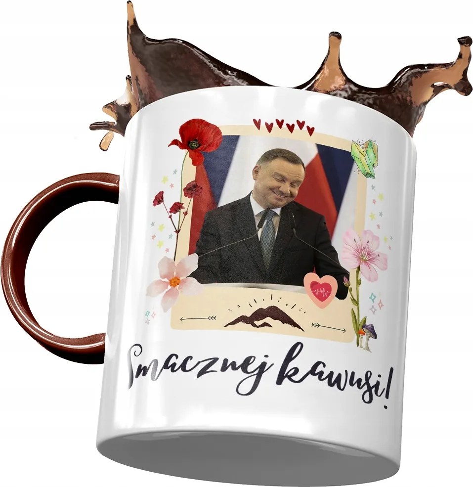 Bordó bögre Andrzej Duda PiS elnök Ajándék Nyomtatott fényképpel