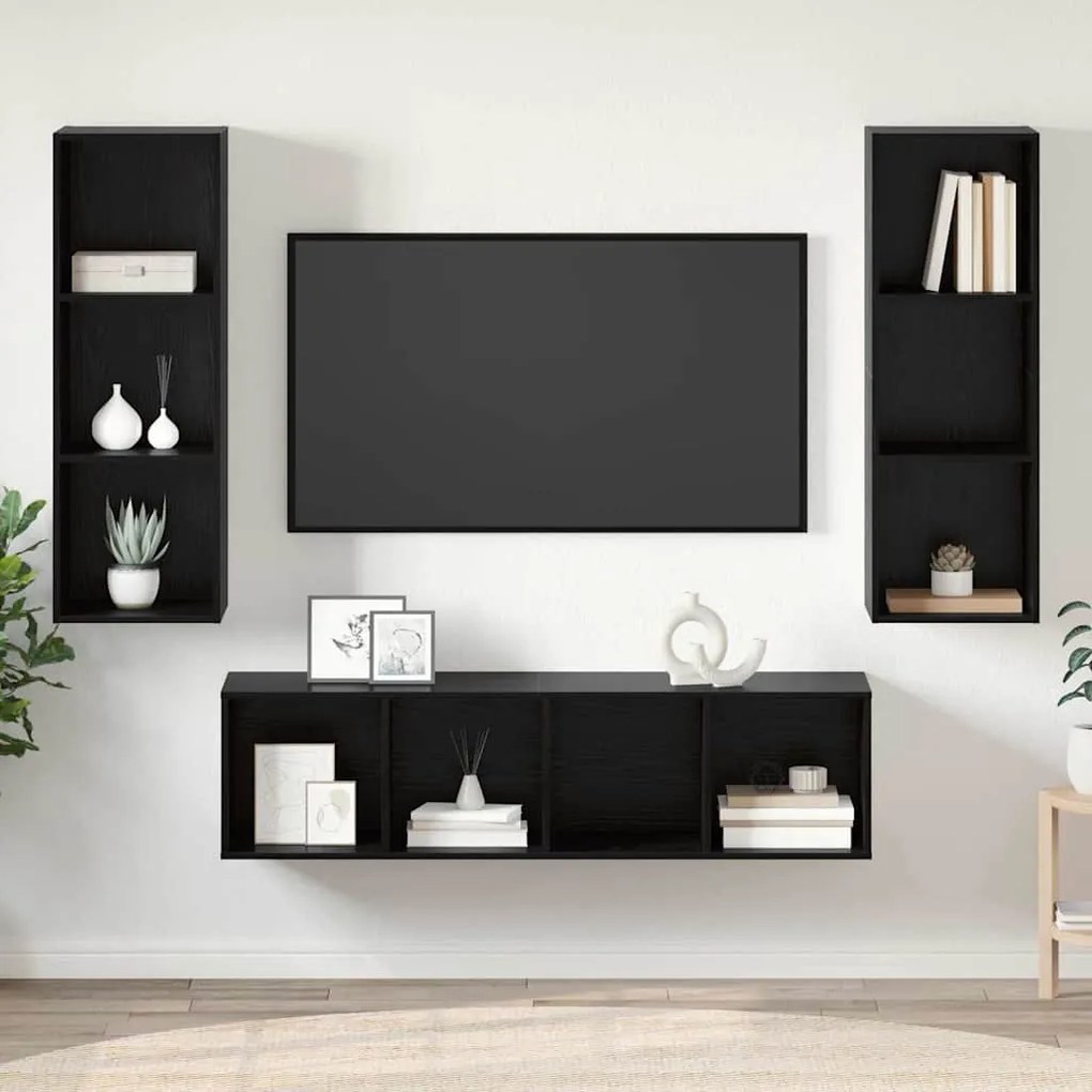 TV Szekrény Szett 3 pcs Musta tammi 37 x 37 x 142.5 cm Faanyag