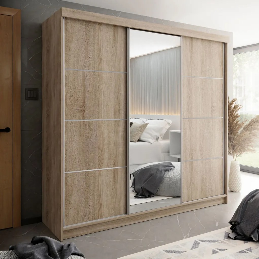 TOP B-23 Tolóajtós Szekrény 250cm, Sonoma Tölgy