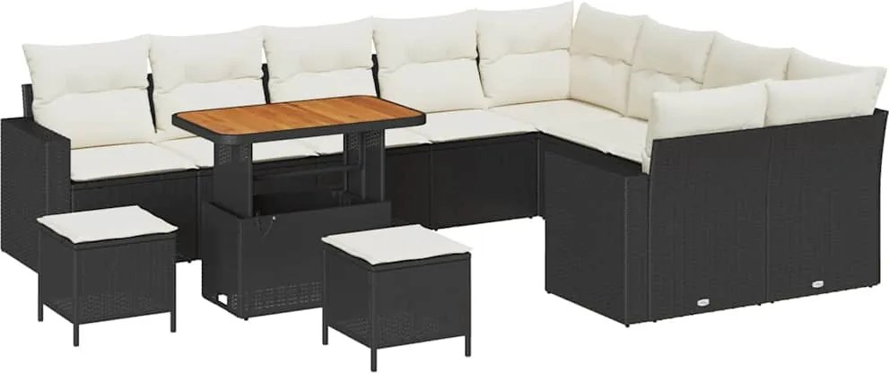 vidaXL Kerti Kanapé Szett 12 pcs Fekete polirattan