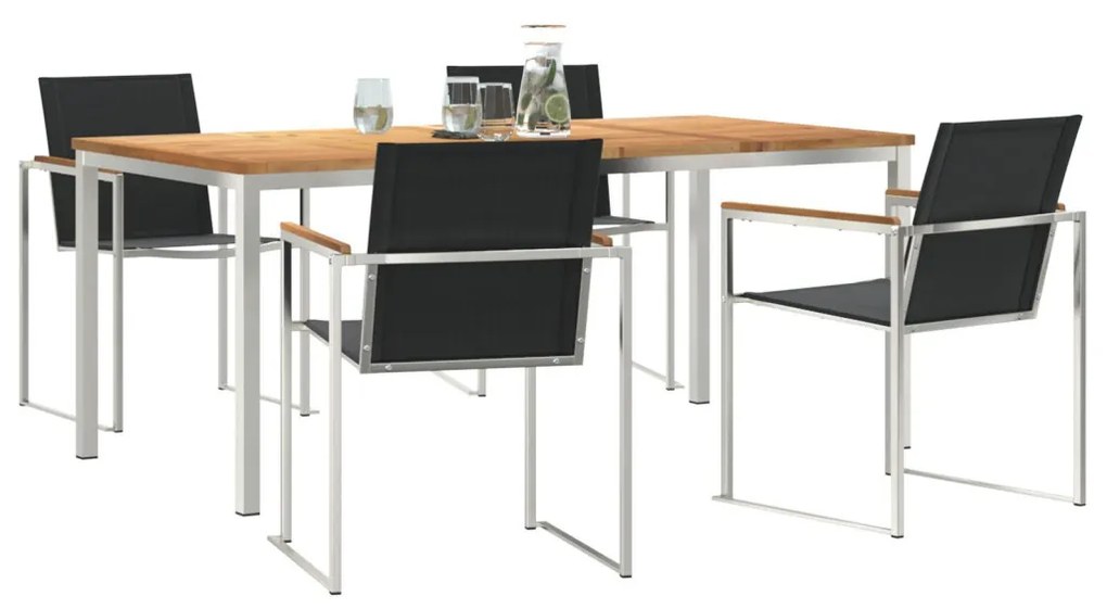 5 Részes Kerti Étkező Szett Tömör Fa Tík, Kültéri Étkező Asztal 180x90x75 cm Tömör Fa Tík