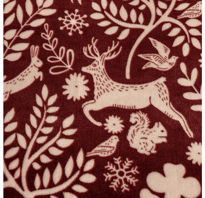 Mikroplüss ágyneműhuzat FOREST ANIMALS bordó Ágyneműhuzat mérete: 70 x 90 cm | 140 x 200 cm