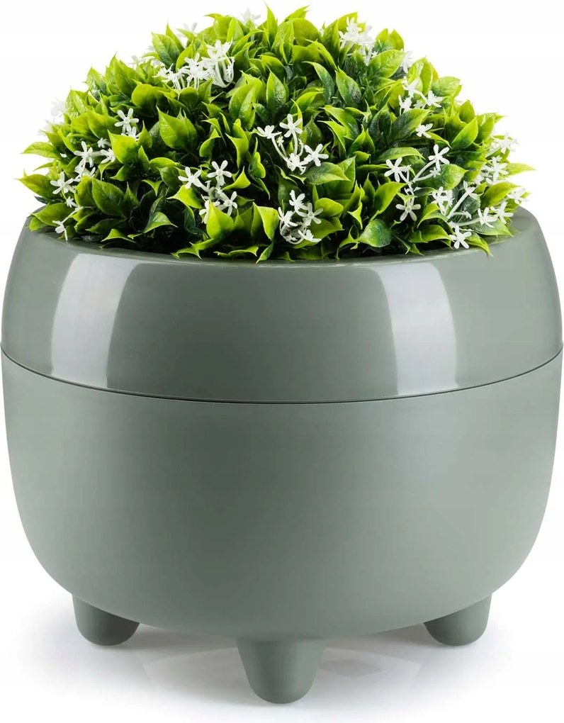 Kerek kaspó zöld Modern lábakon szürke-zöld 23xh18 cm