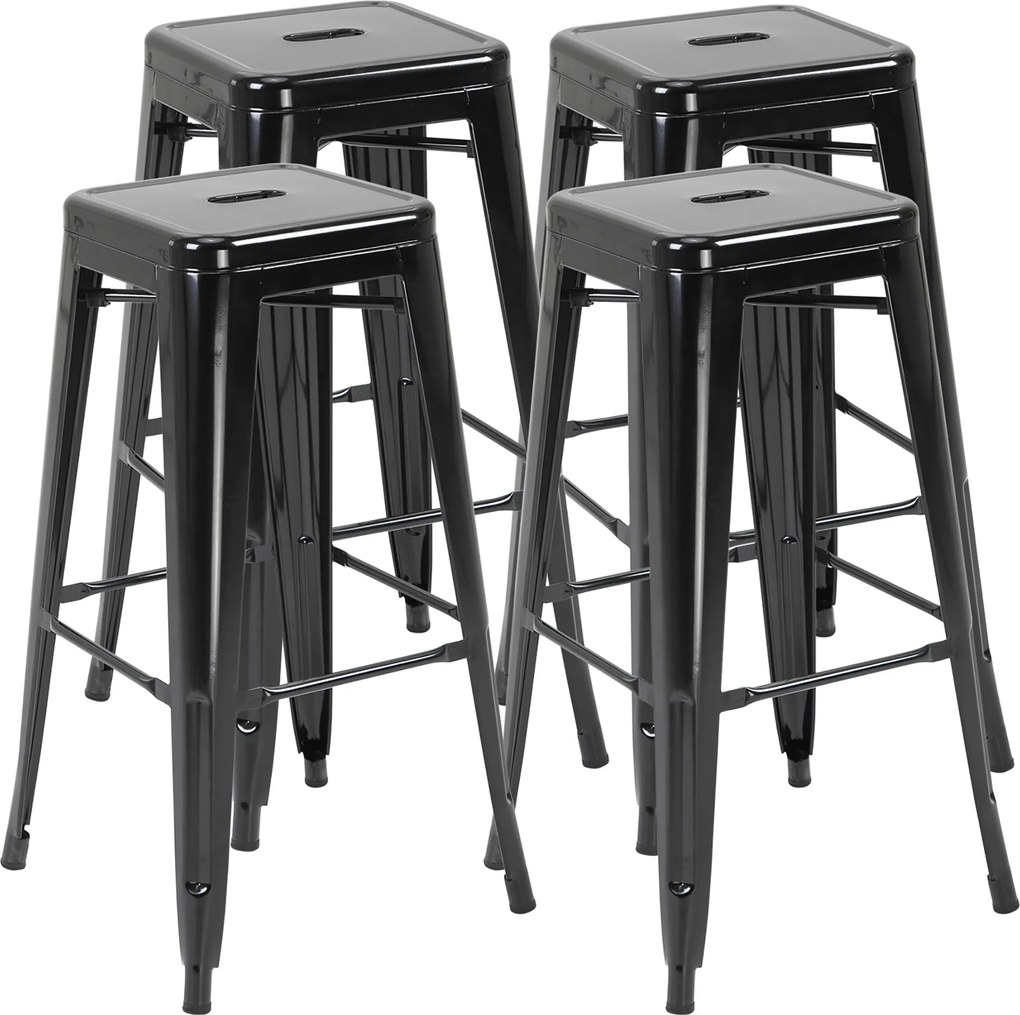 HOMCOM 4 Darabos Műanyag Bárszék Készlet Lábpihentővel, 76 cm Ülőmagasság, Fekete Fém | Aosom