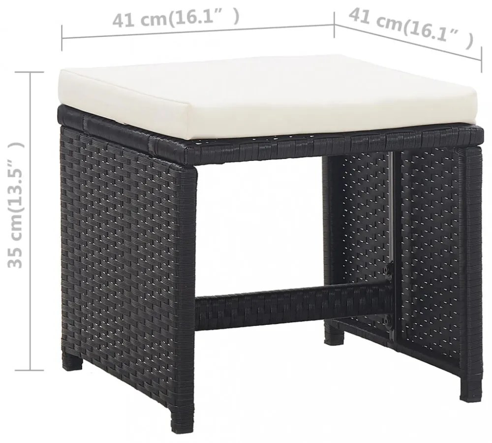 11-részes fekete polyrattan kültéri étkezőszett párnákkal
