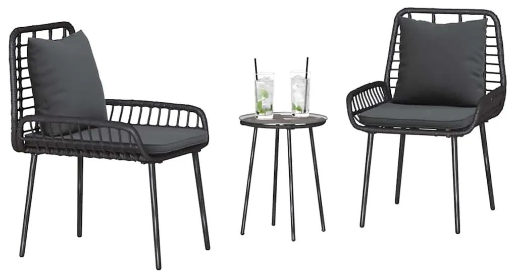 Kert étkező szett 3 pcs Fekete és Antracit Poli rattan és acél