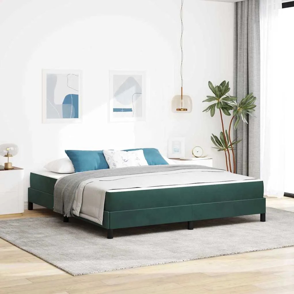 Boxspring ágy matraccal Sötétzöld 180 x 200 cm Bársony
