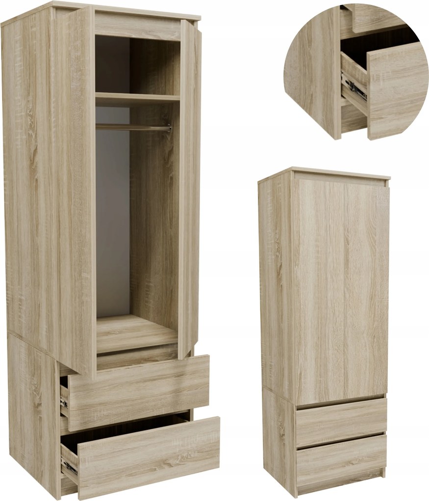 Szekrény STA60SON sonoma tölgy gardrób rúd fiókos könyvespolc ruhaakasztók