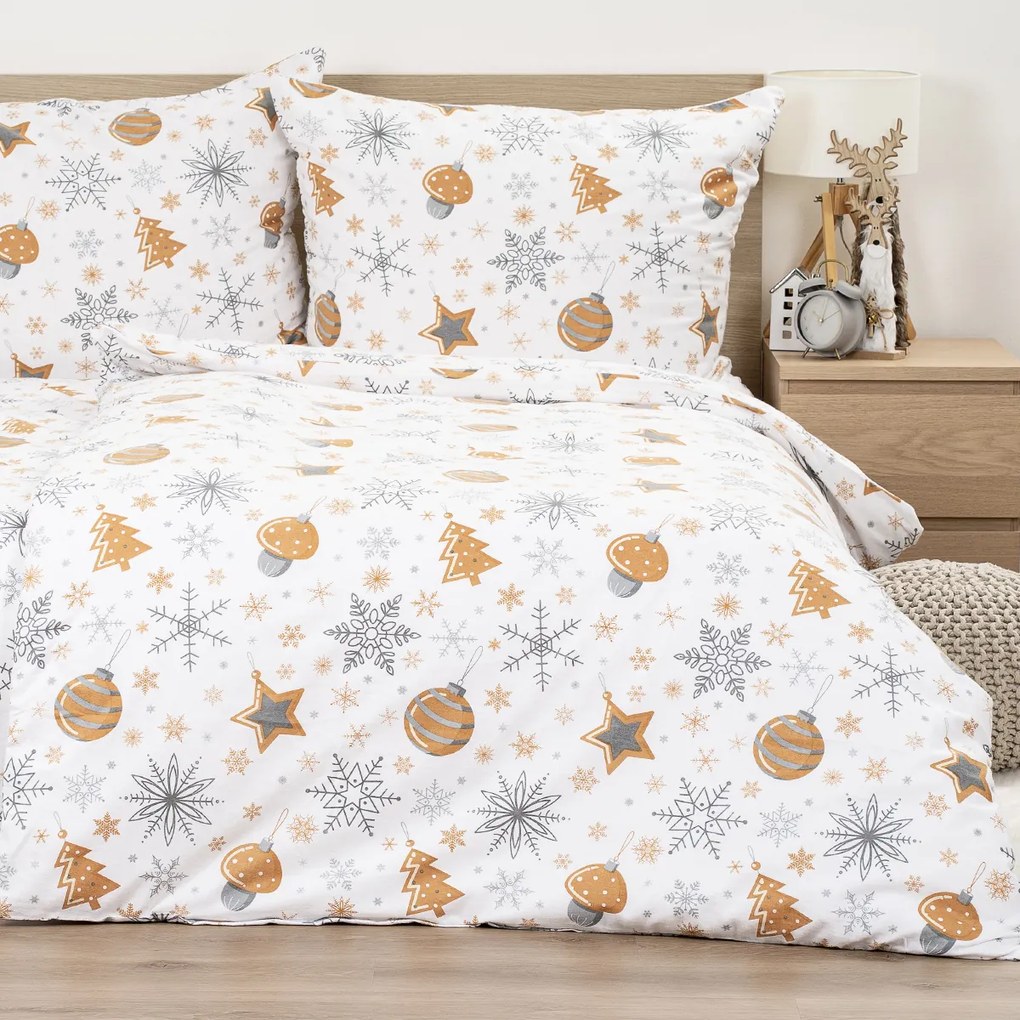 4Home Flanel ágynemű Golden Xmas Night, 220 x 200cm, 2 db 70 x 90 cm, 220 x 200 cm, 2 db 70 x 90 cm