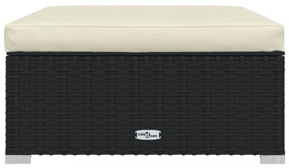 fekete polyrattan kerti lábtartó párnával 70 x 70 x 30 cm