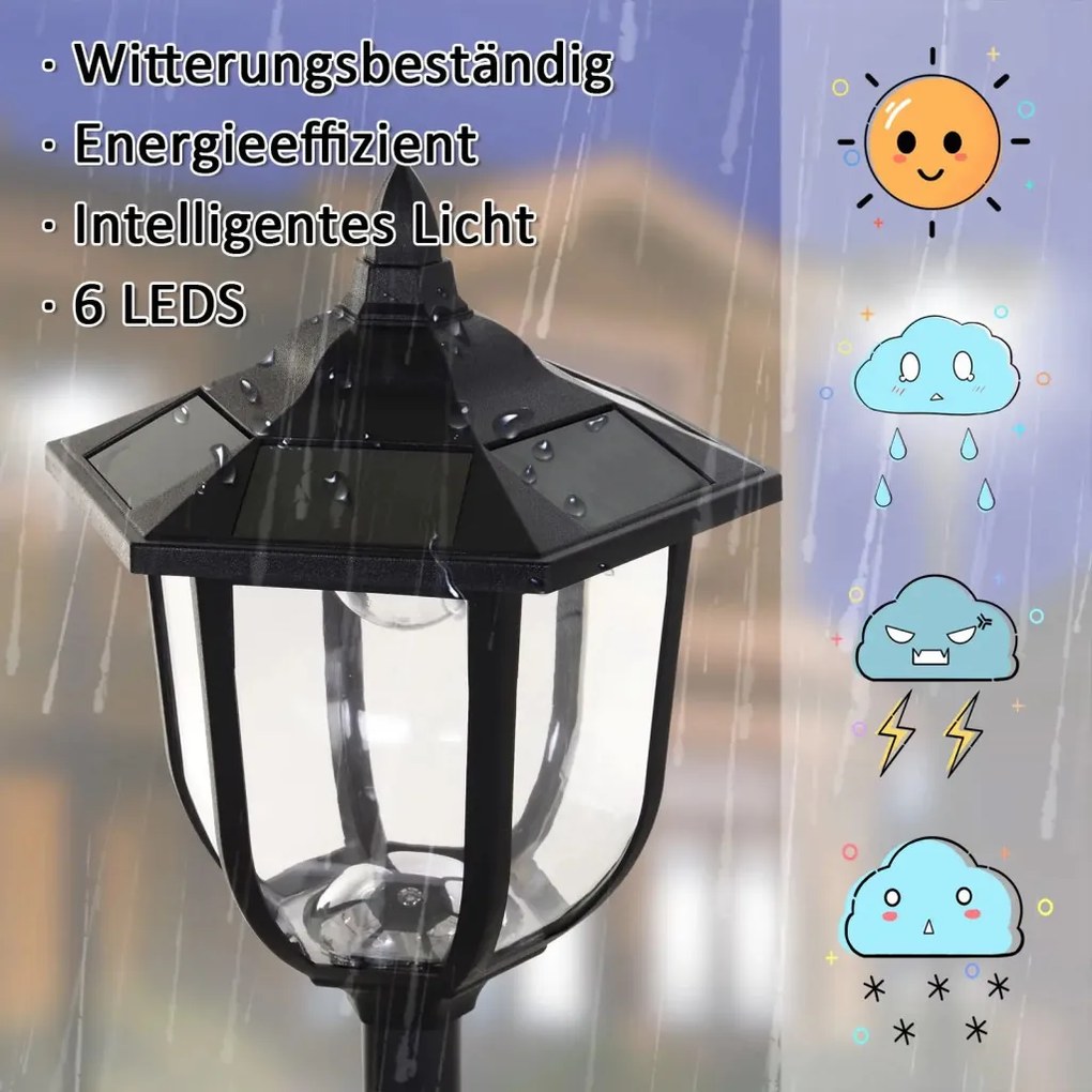 Outsunny Napelemes LED kerti lámpa, műanyag lámpa, kültéri lámpa beltéri és kültéri használatra, erkélyre, dekorációhoz fekete
