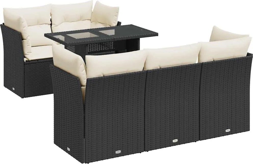 vidaXL 6 részes fekete polyrattan kerti ülőgarnitúra párnákkal