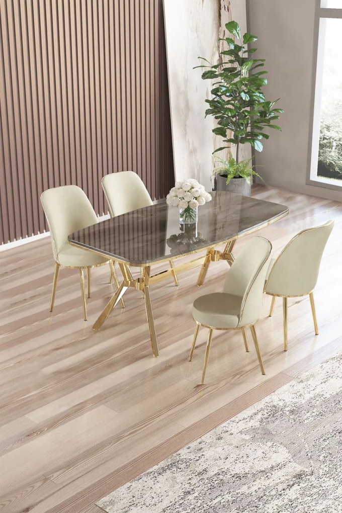 Lena étkezőgarnitúra, antracit-arany, 160 cm – TR240CHR2863