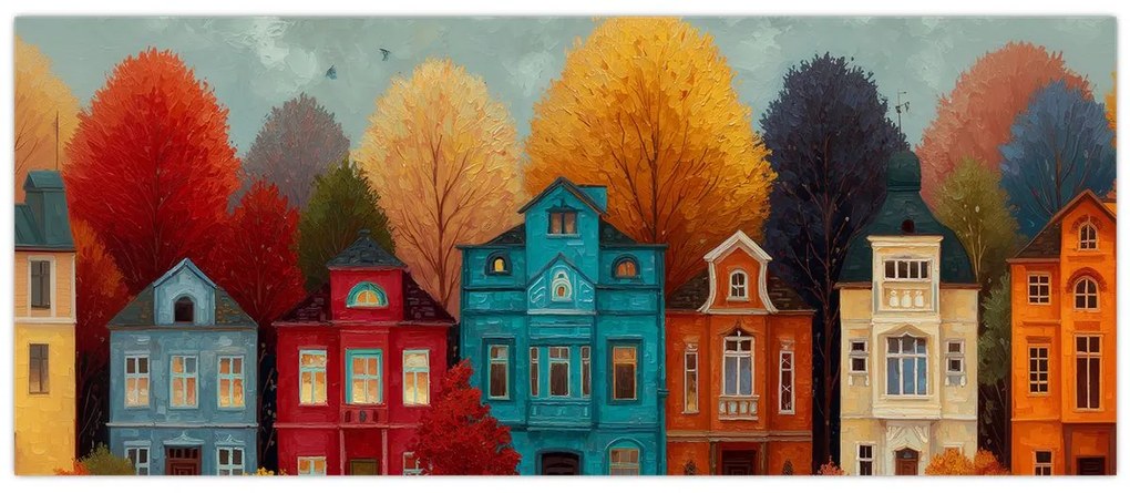 Kép - Festett őszi város (120x50 cm)