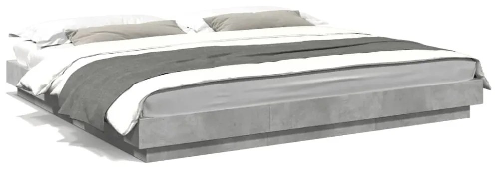 betonszürke szerelt fa ágykeret LED-del 180x200 cm