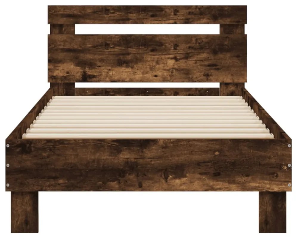 füstös tölgy színű szerelt fa ágykeret fejtámlával 90 x 190 cm