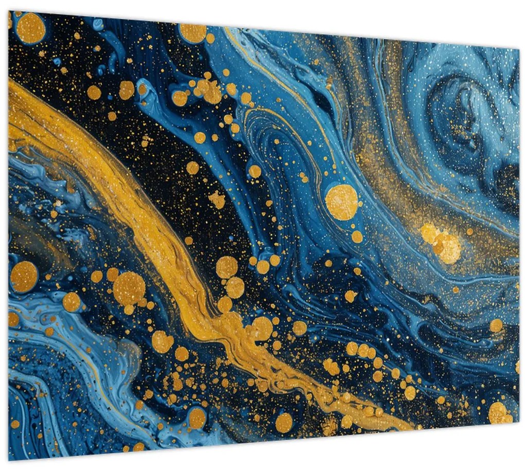 Üveg kép - Kék absztrakció arannyal (70x50 cm)