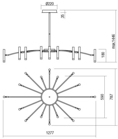 Redo 01-3450 - LED fényerőszabályozható rúdon szerelt csillár RAYEN LED/80W/230V CRI 90 arany