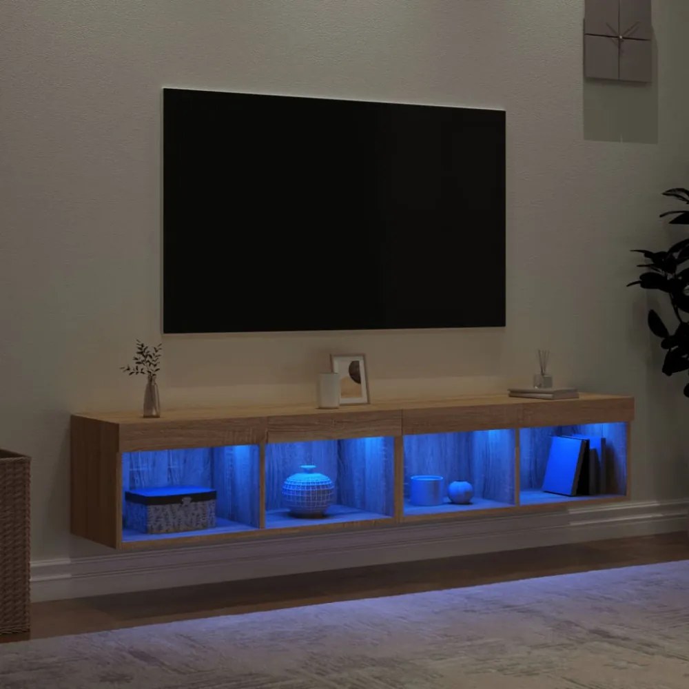 2 db sonoma tölgy színű TV-szekrény LED-ekkel 80x30x30 cm