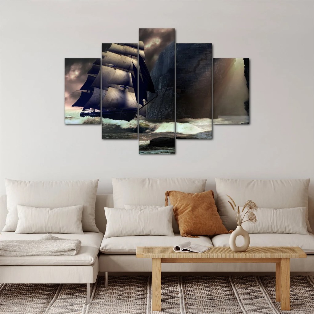 Kép - hajó a sziklák között (150x105 cm)