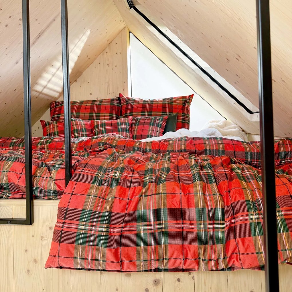 Goldea pamut ágyneműhuzat - piros kockás 140 x 220 és 70 x 90 cm