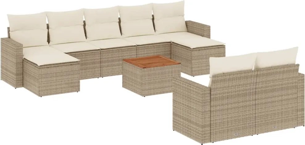 vidaXL 10 részes bézs polyrattan kerti ülőgarnitúra párnával
