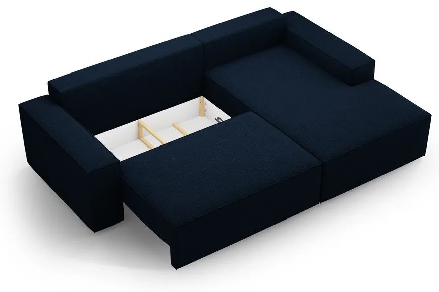 Sötétkék buklé kinyitható sarokkanapé (jobb oldali) Jodie – Micadoni Home