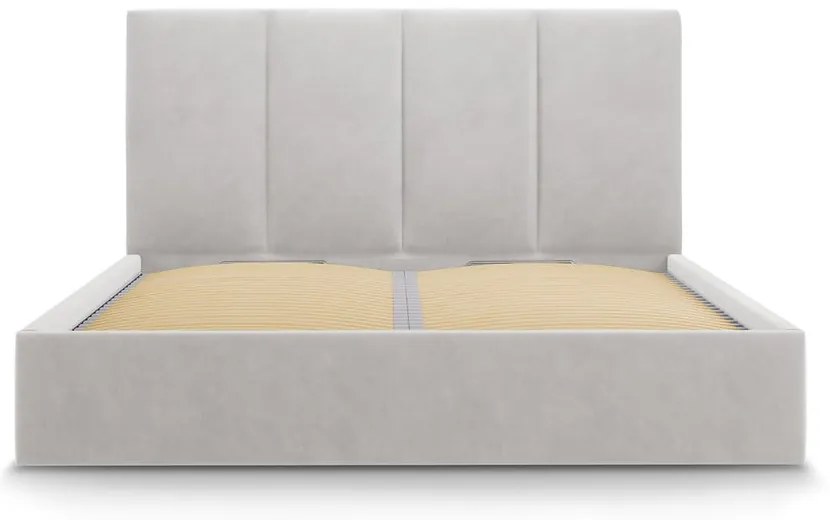 Világosszürke kárpitozott franciaágy tárolóhellyel ágyráccsal 180x200 cm Juniper – Mazzini Beds