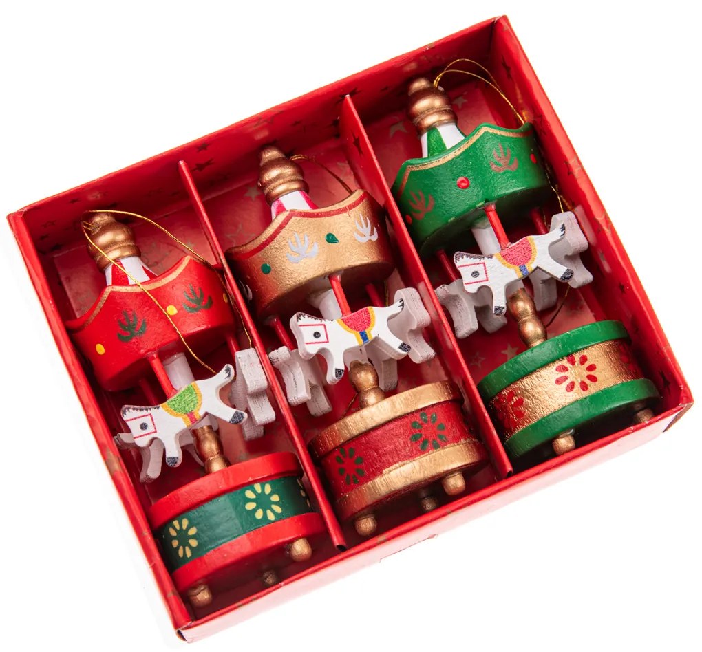 Karusszel fa karácsonyi díszek 8 cm, 3 db-os szett