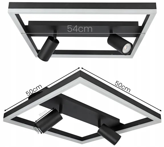 LED mennyezeti lámpatest 38W/230V + 2x GU10/30W, fekete