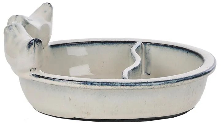 Kerámia madáretető és itató tál, törtfehér