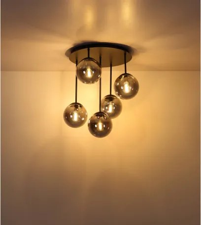 Globo 47441-5S Mennyezeti lámpa, fém matt fekete, füstszínű üveggolyók, ø: 380mm, M: 510mm, 5x E14 LED 25W 230V izzók nélkül